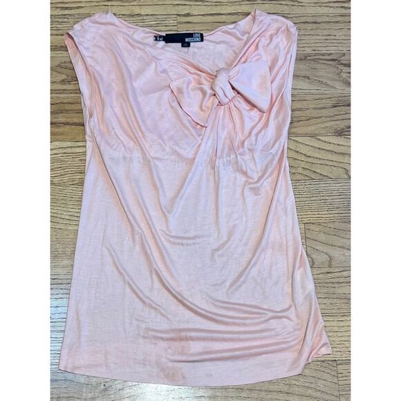LOVE MOSCHINO Peach Sleeveless Bow Top Built In Bandeau Viscose Silk Sz 6 - Picture 1 of 8